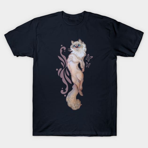 Cat and butterflies T-Shirt by Yulla